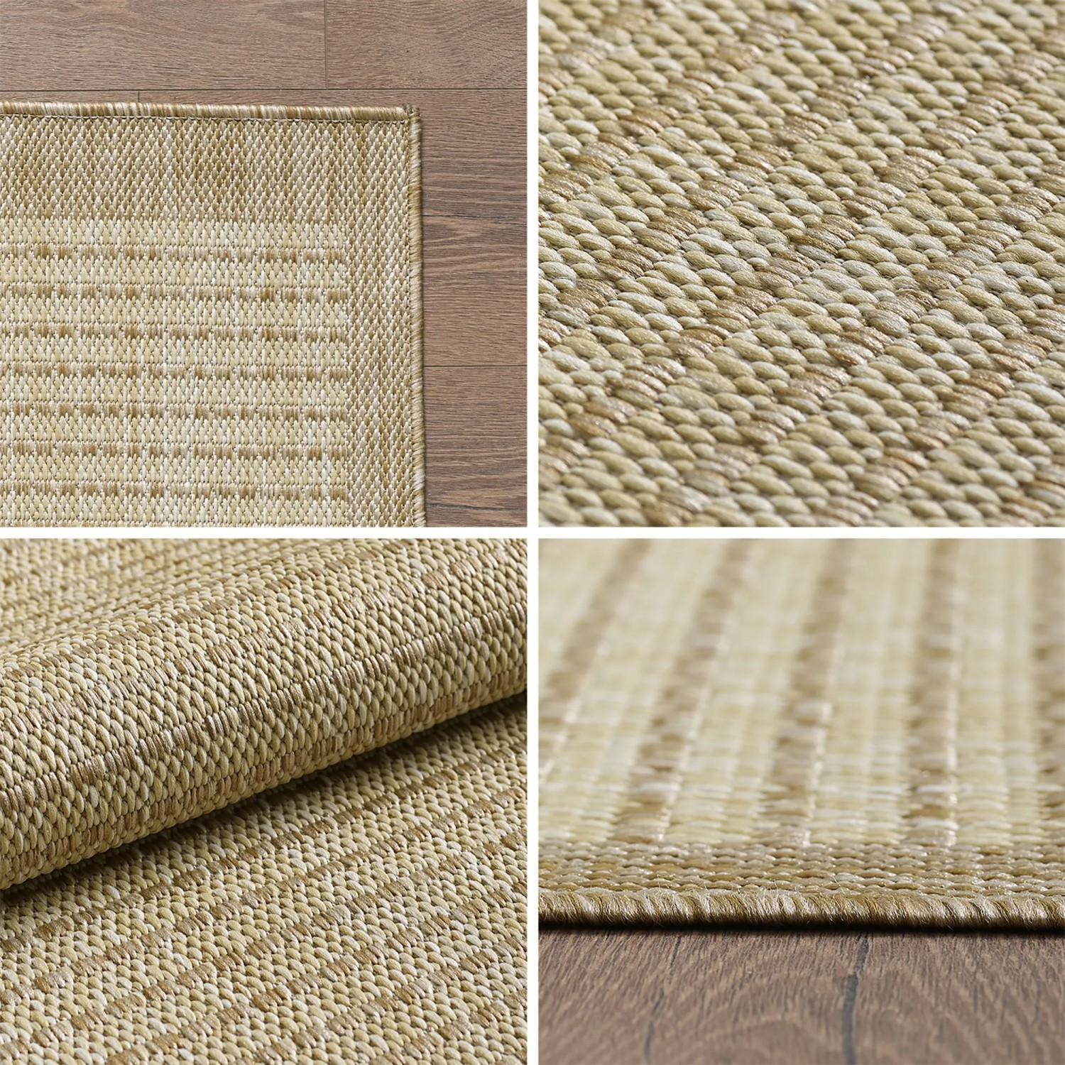 Ayyildiz Outdoor-Teppich Giza beige, 80x150cm, Detailansichten der Sisal-Optik und Struktur.