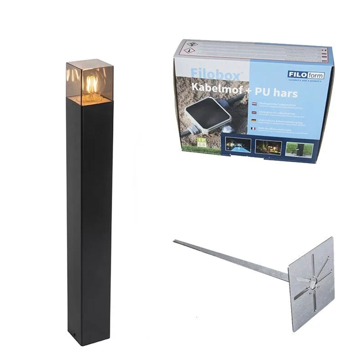 QAZQA Außenstehlampe Schwarz 70 cm IP44 mit Rauchglas Dänemark