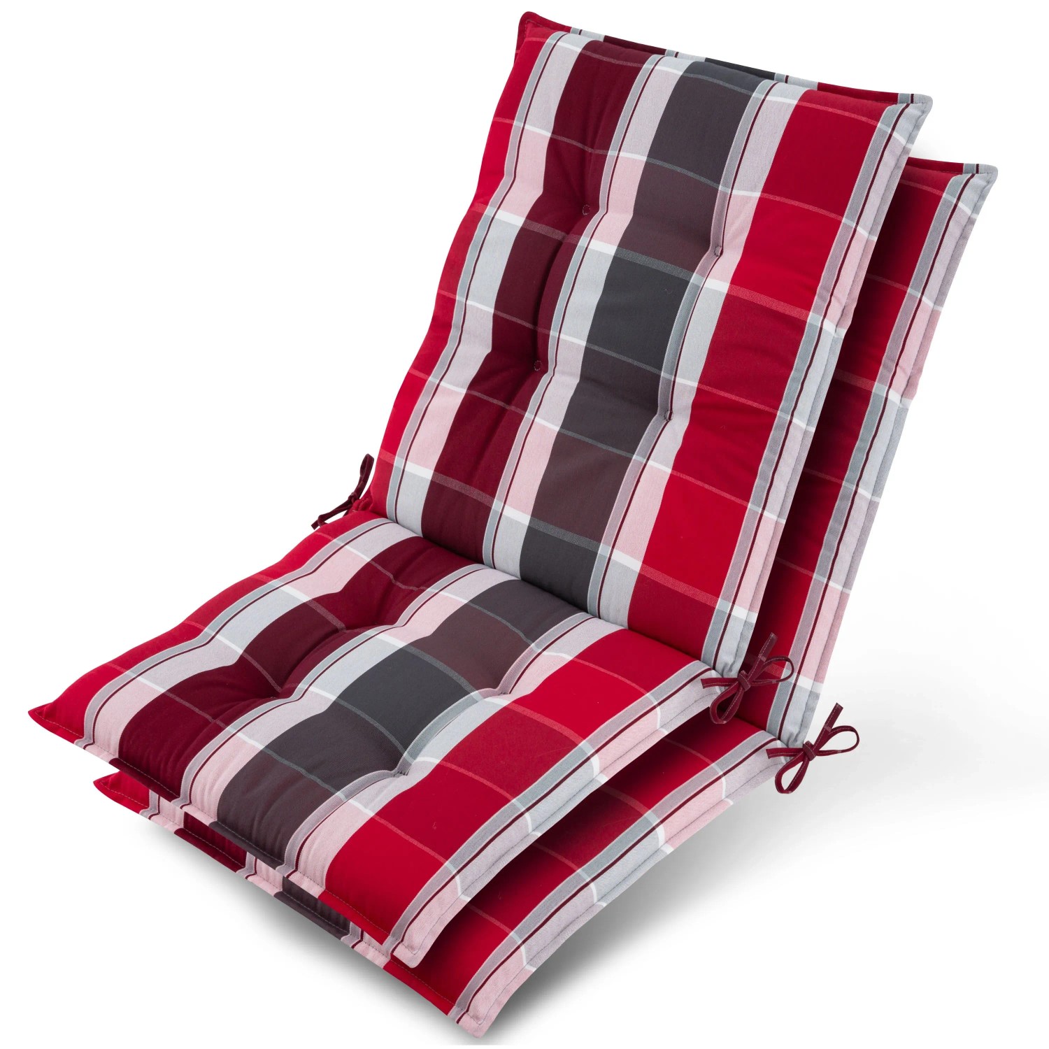 Beautissu 2x Niederlehner Auflage Sun-NL 100x50x8cm Rot-Anthrazit-Gestreift