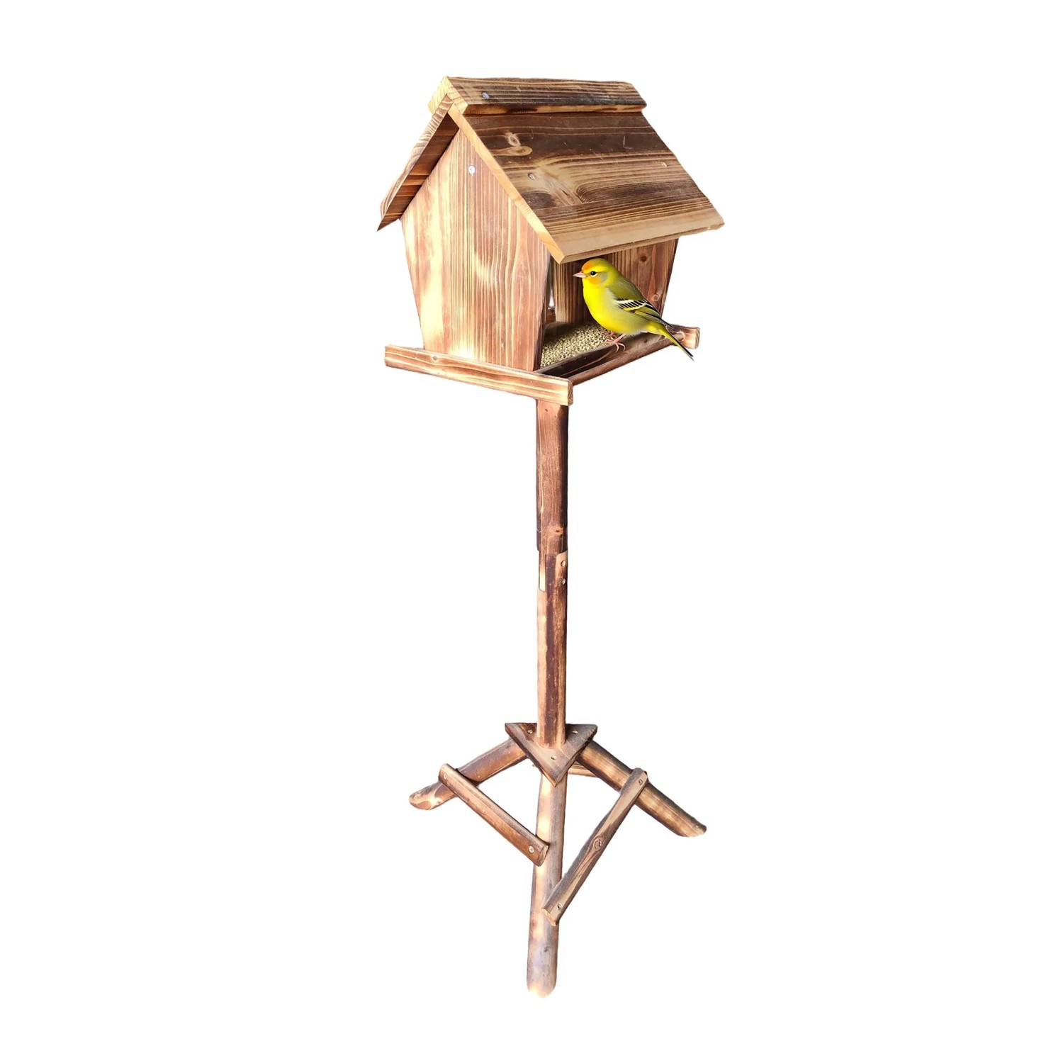 Relaxdays Vogelfutterhaus Tannenholz Geflammt Freistehend 107 cm x 32 cm x 27 cm 2,2 kg