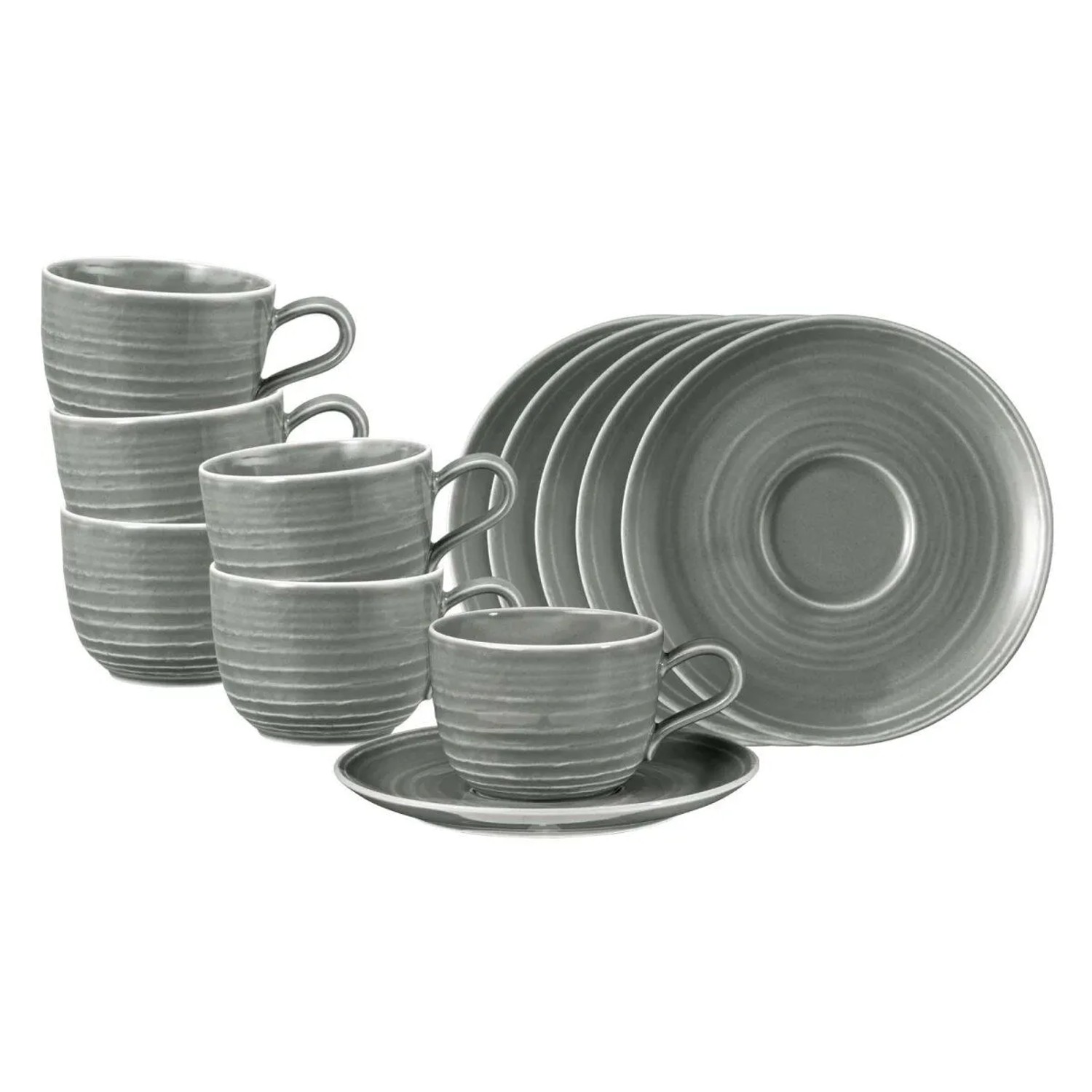 Seltmann Weiden Terra Kaffeetassen mit Untertassen 260 ml 6er Set Perlgrau