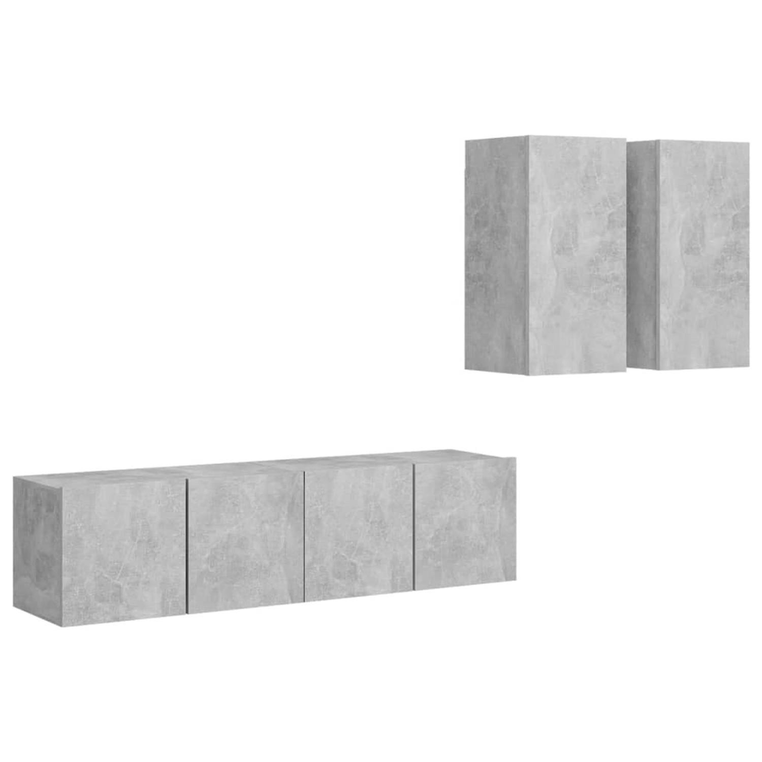 vidaXL 4-Tlg TV-Schrank-Set Betongrau Holzwerkstoff 3079105