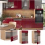 Vicco Küchenglasschrank Fame-Line, Bordeaux Hochglanz/Eiche, 40 cm. Hängeschrank mit Glasfront.