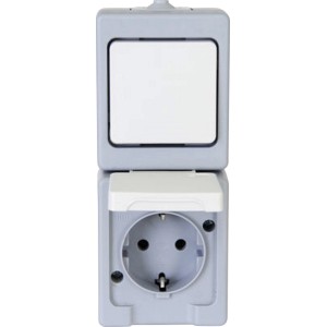 Kopp Feuchtraum Schalter/Steckdose, Aufputz, grau. Aus-/Wechselschalter Kombination.