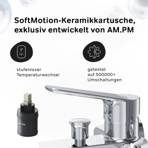 AM.PM Wannenarmatur Hit: Detailaufnahme der SoftMotion-Keramikkartusche für stufenlosen Temperaturwechsel.