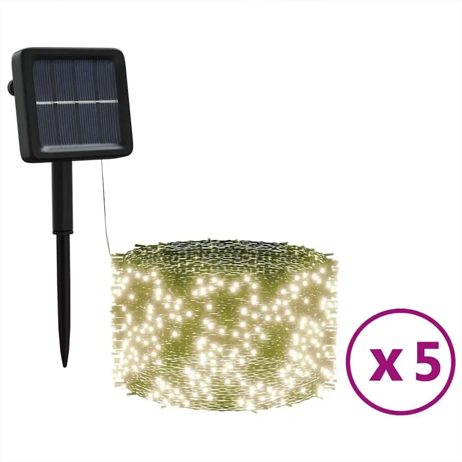 5er Set Solar-Lichterketten mit warmweißen LEDs für Innen und Außen.