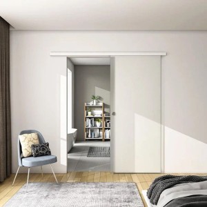 Matt-satinierte Glasschiebetür, 100x225cm, als Raumteiler mit weißer Aluminiumschiene. Modernes Design für Glastüren.