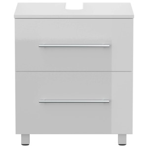Posseik Waschbeckenunterschrank Mondial Universal, 55 cm, Weiß Hochglanz mit zwei Schubladen und Standfüßen.