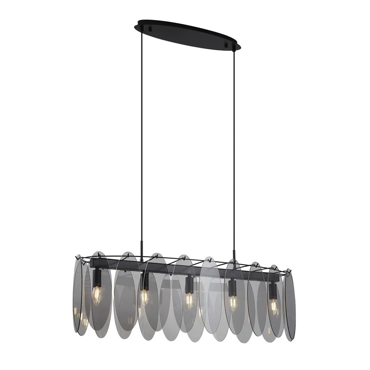 Qazqa Design Pendelleuchte Schwarz Mit Rauchglas Oval 5 Flammig Mochan