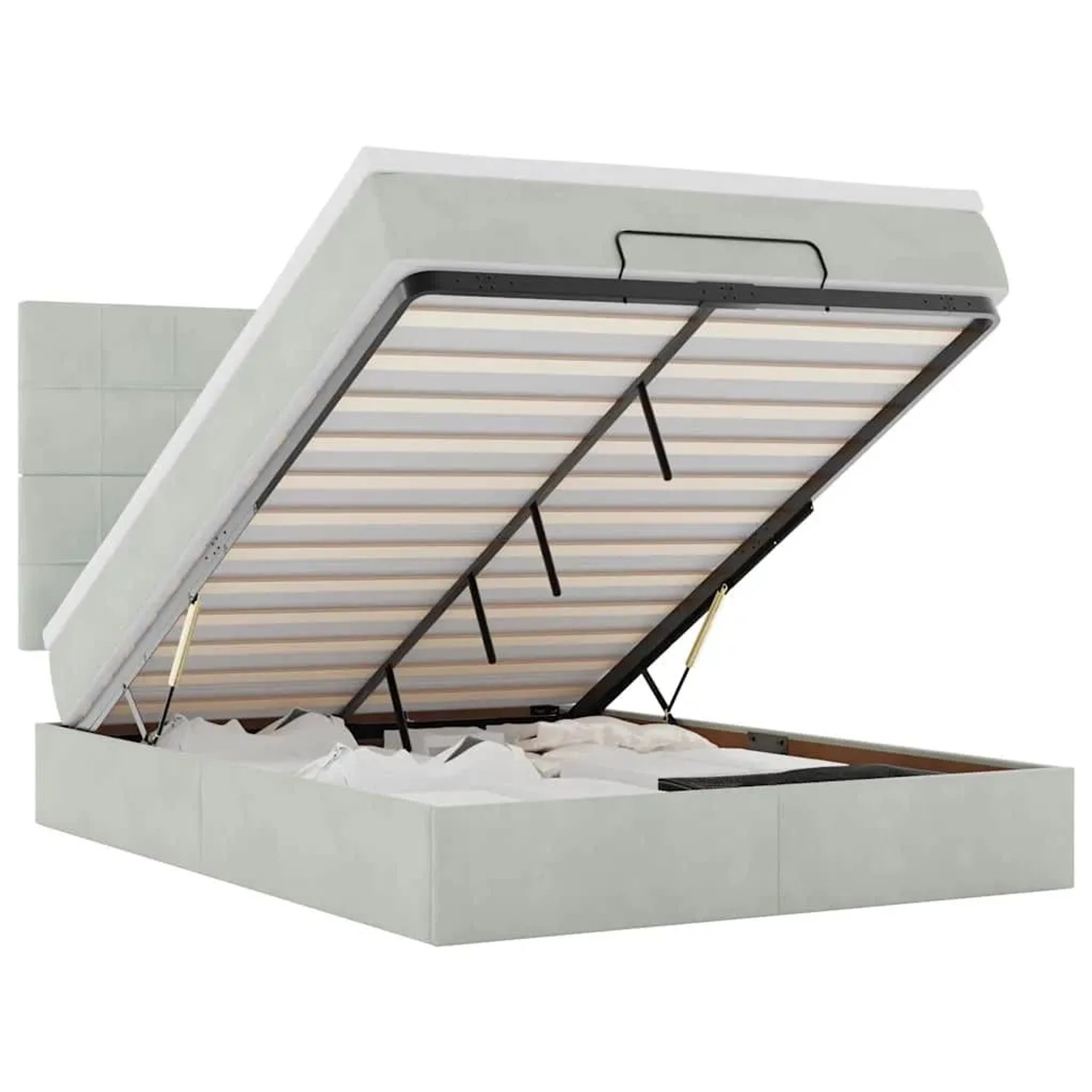 vidaXL Ottoman-Bett mit Matratzen und LEDs Hellgrau 140x200 cm Samt 3314324