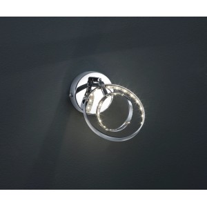LED-Spot mit zwei Leuchtringen in Chrom, montiert an einer Wand.