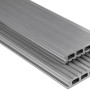 Graue Kovalex WPC Terrassendiele mit glatter Oberfläche und Hohlkammerprofil.