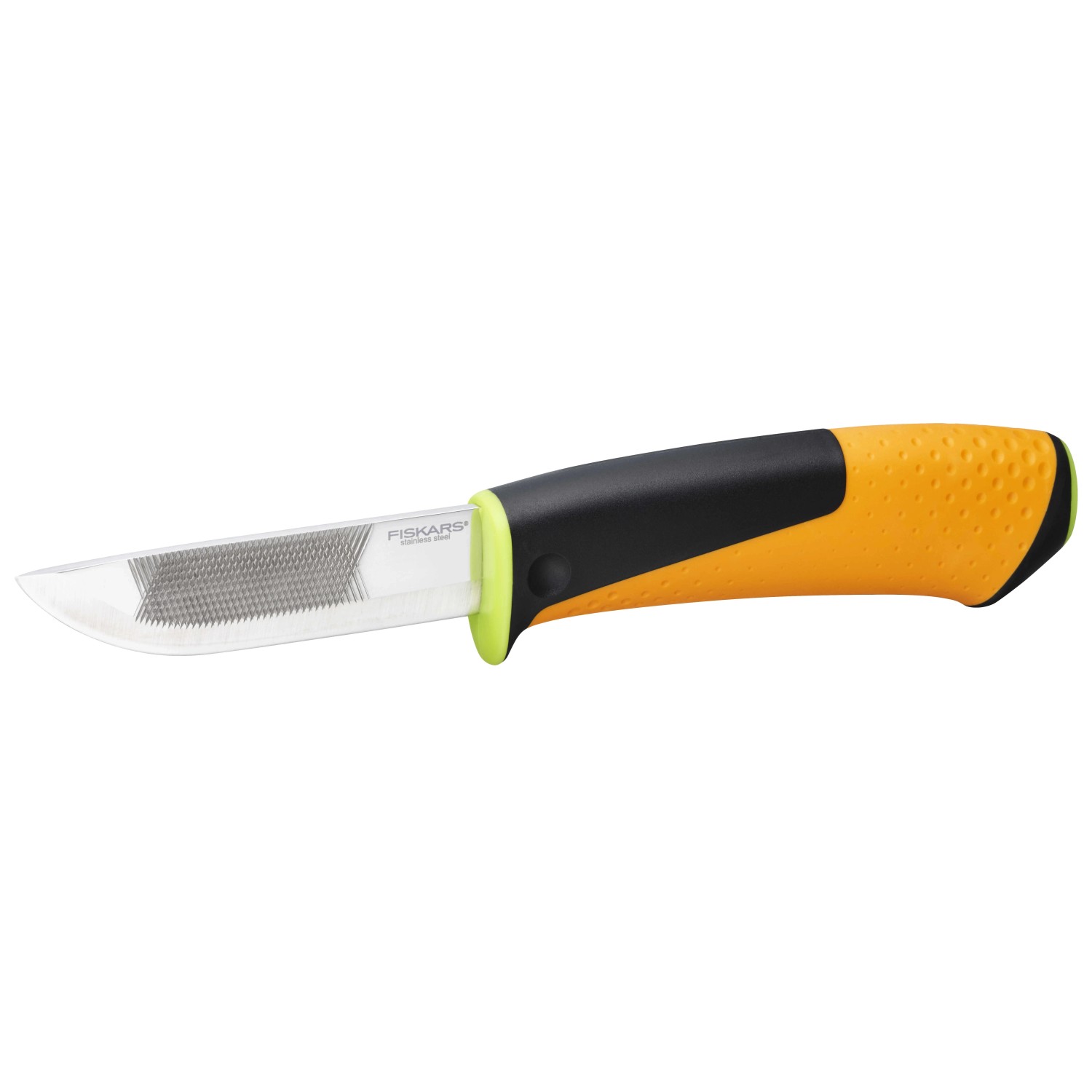 Fiskars Hochleistungsmesser mit Holster und Messerschärfer, Klinge mit Feile, ergonomischer Griff.