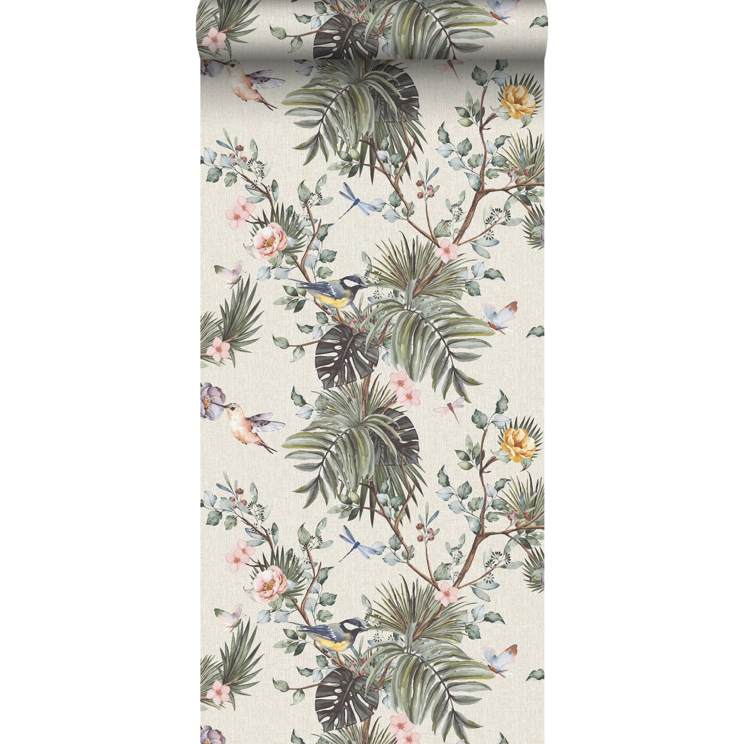 Sanders & Sanders Tapete Tropische Dschungelblätter Und Paradiesvögel Graug günstig online kaufen