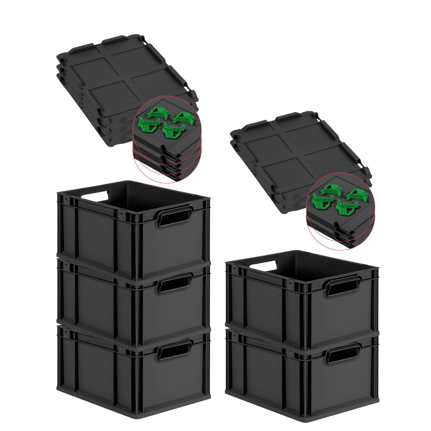 PROREGAL SuperSparSet 5x Eurobox Nextgen Grip Mit Scharnierdeckel Und Grüne günstig online kaufen