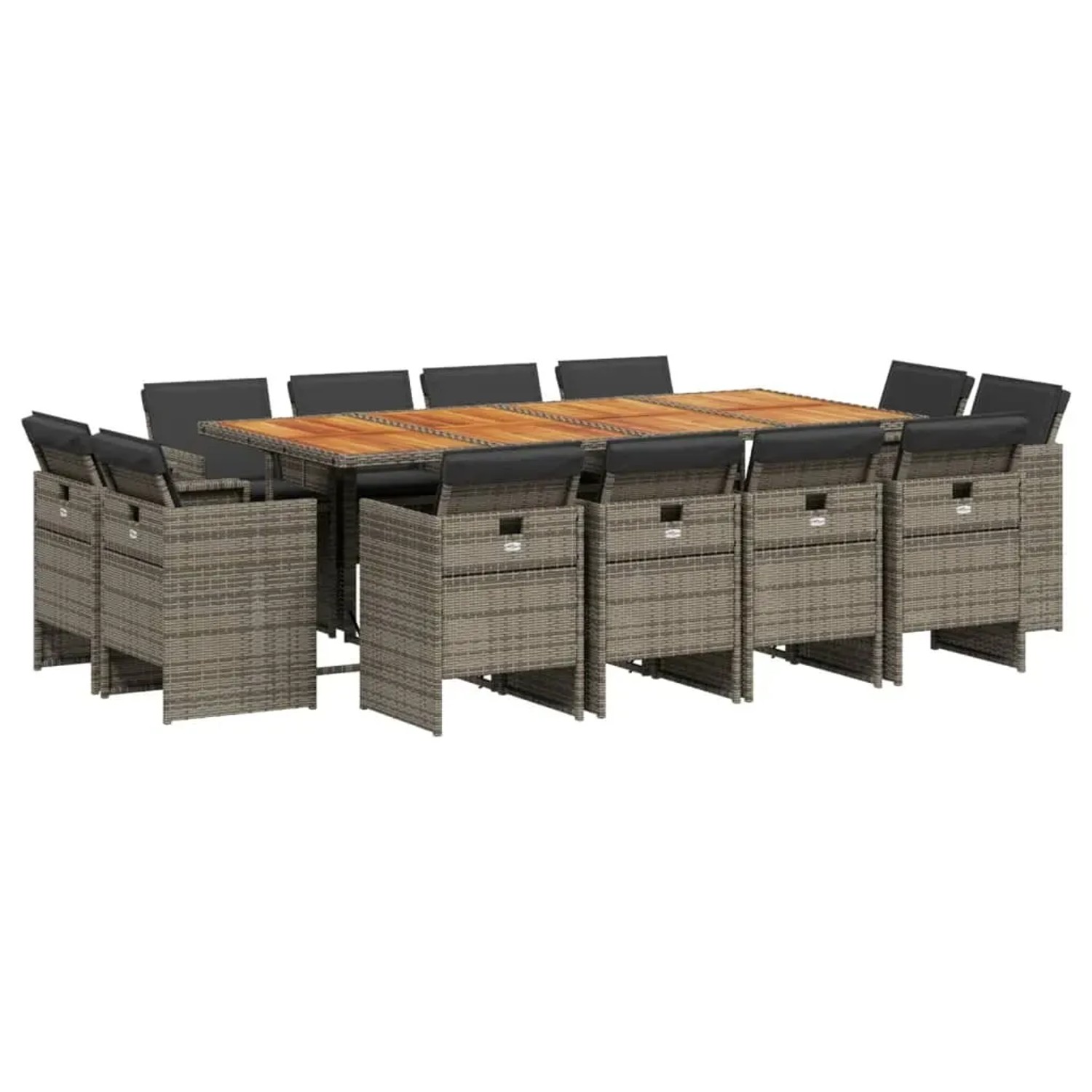vidaXL 13-Tlg Garten-Essgruppe mit Kissen Grau Poly Rattan 3277813