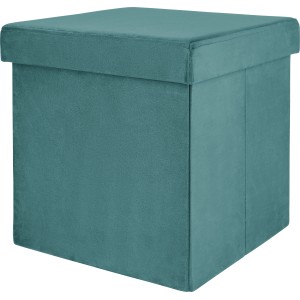 Türkisfarbener Falt-Hocker Dark Wonder, 38x38x38 cm, aus Samt mit Stauraum.