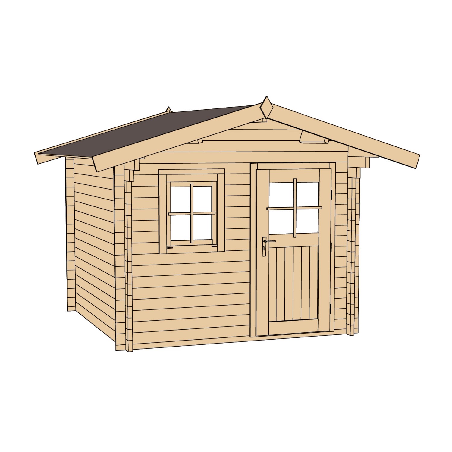 Unbehandeltes Weka Holz-Gartenhaus Brescia mit Satteldach, 250x320 cm. Gartenhaus mit Fenster und Tür.