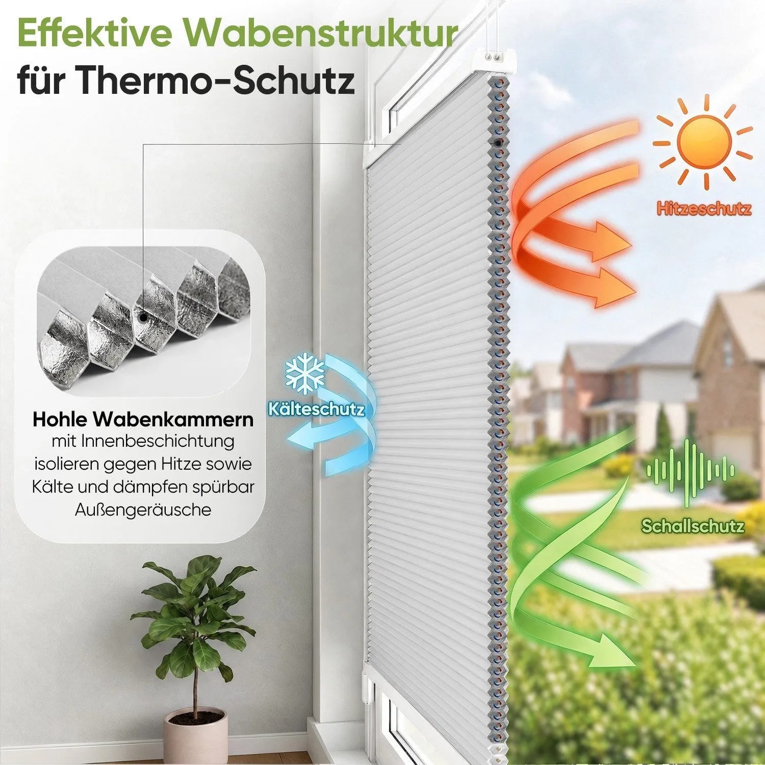SALCAR Wabenplissee Thermo Plissee Klemmfix ohne Bohren Verspannt Verdunkelnd Blickdicht Weiß 100x120cm für Fenster und Tür Sonnenschutz Hitzeschutz_4