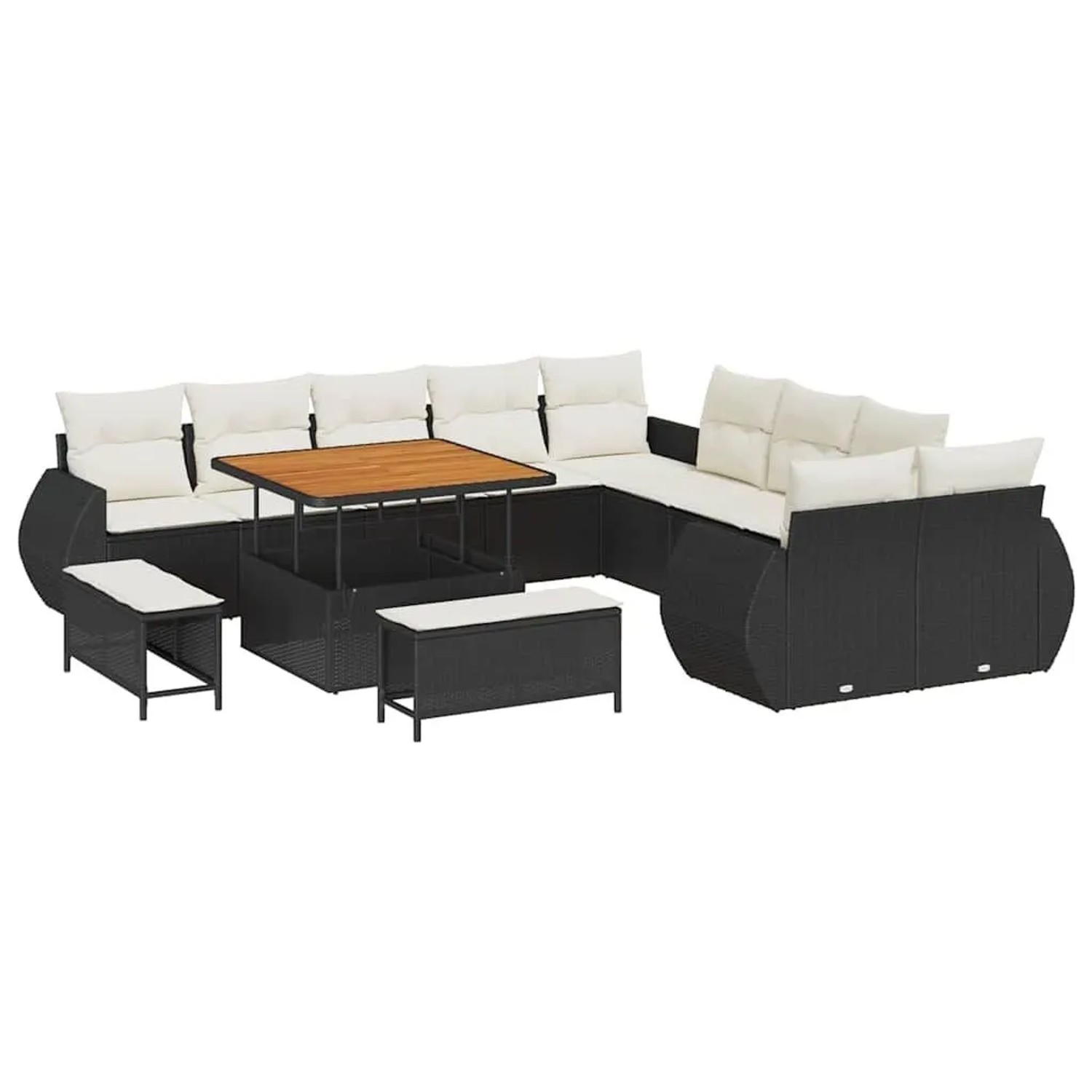 vidaXL Garten-Sofa-Set mit Kissen 13-Tlg Schwarz und Creme 3363875