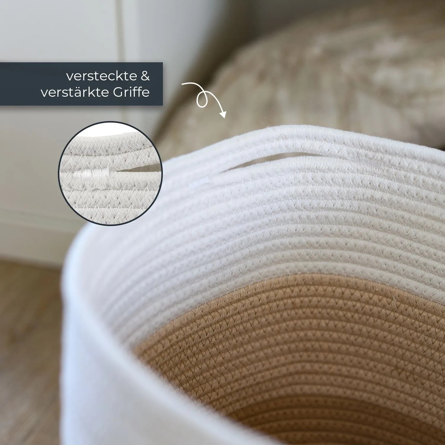 HMF 39015-31CM-80 Aufbewahrungskorb Versteckten Griffen Runder Korb Kallax 31 x 31 cm Weiß-Braun_4