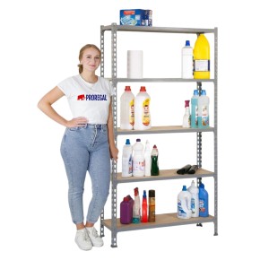 PROREGAL Schwerlastregal, 180x90x30 cm, 5 Böden, verzinkt, mit Beispielbefüllung.