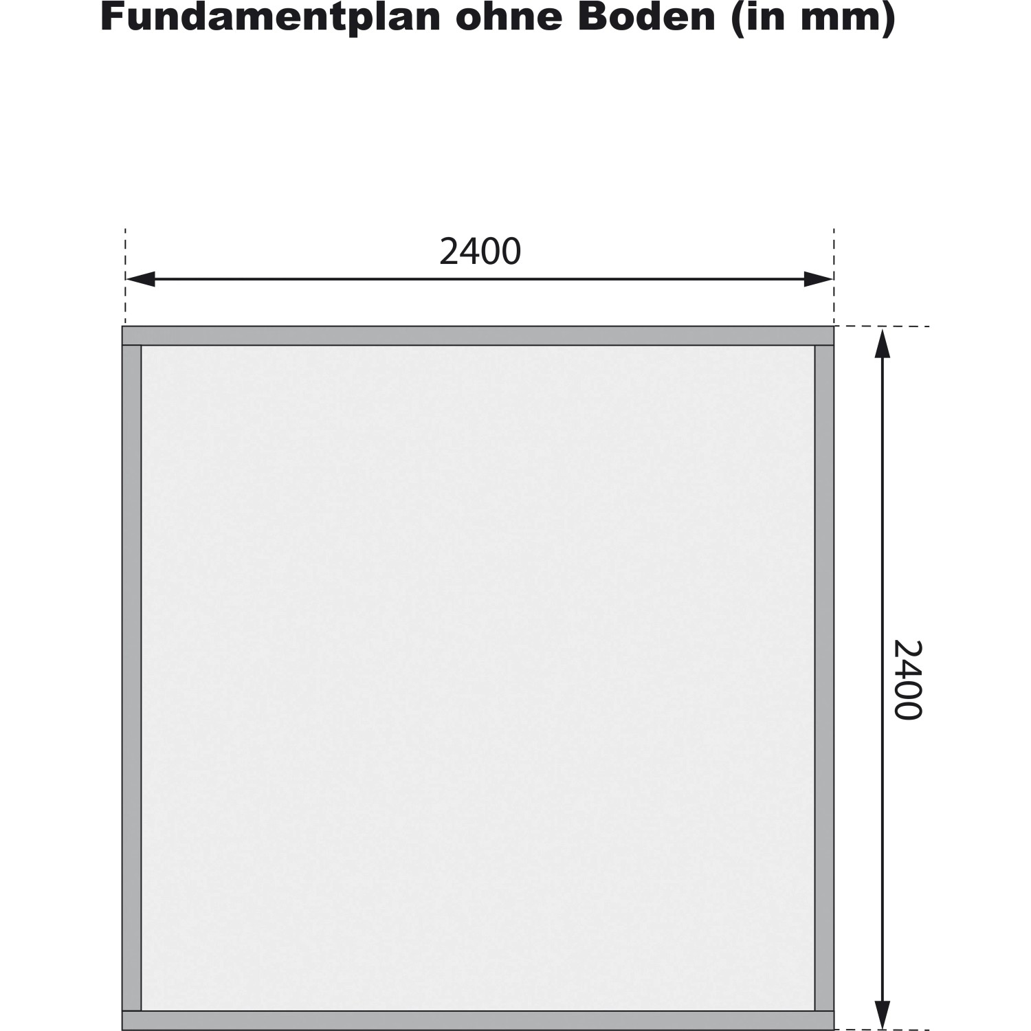 Fundamentplan des Karibu Holz-Gartenhauses Tessin 1 (240x240 cm) ohne Boden.