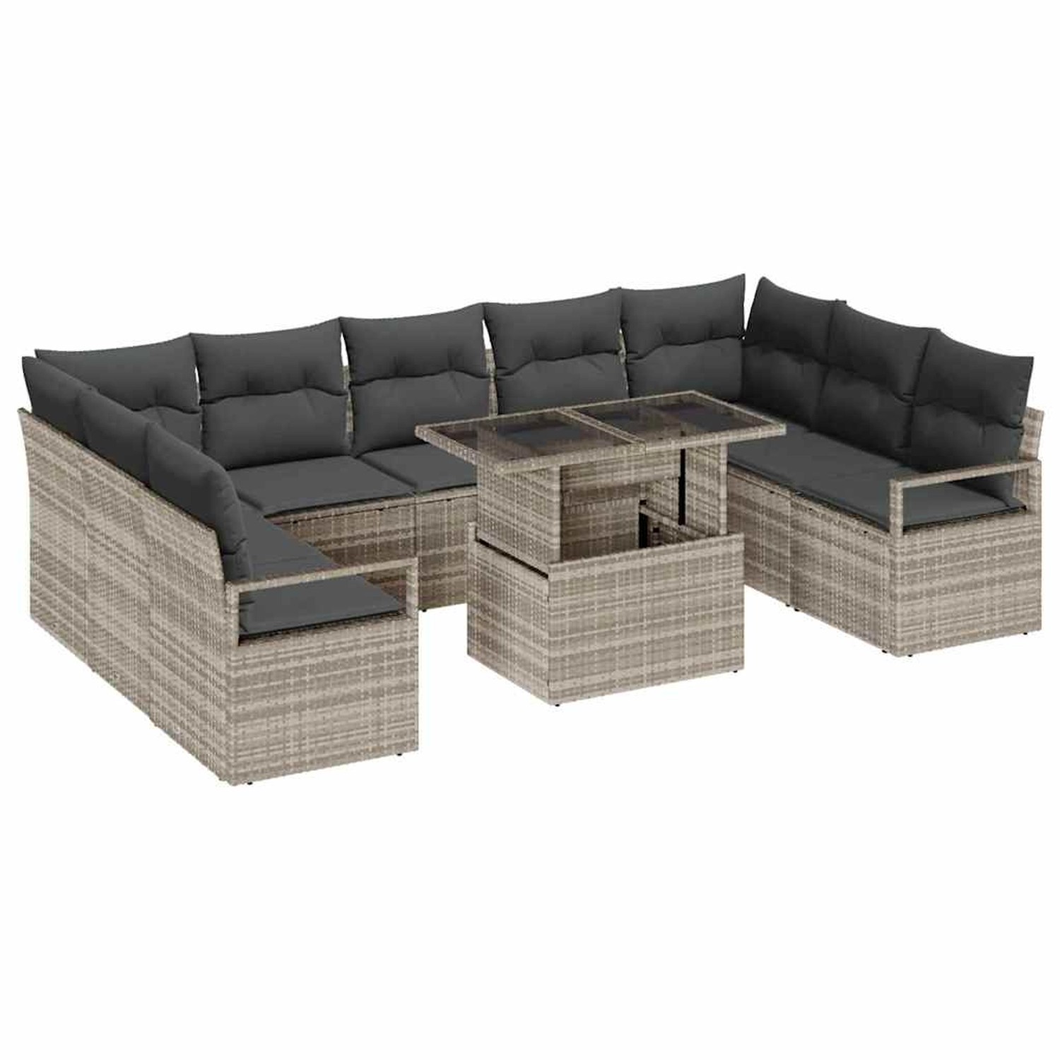 vidaXL Garten-Sofa-Set mit Speicher 10-Tlg Hellgrau Poly Rattan 3357625 günstig online kaufen