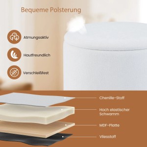 Costway Runder Sitzhocker mit Abnehmbarem Deckel & Stauraum Weiß 150 kg