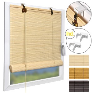 Naturfarbenes Sol Royal Bambusrollo SolDecor B86 80x160cm am Fenster mit Klemmfix.