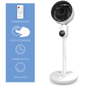 Weißer Vornado Standventilator X4-Life Pinguin DX mit Touch-Display und Fernbedienung.