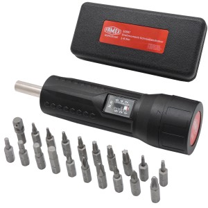 Famex Drehmomentschlüssel-Set (1-6 Nm) mit Schraubendreher, Bits und Aufbewahrungsbox.