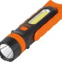 Orange-schwarze OBI Arbeitsleuchte COB-LED, Taschenlampe mit zwei Leuchtbereichen.