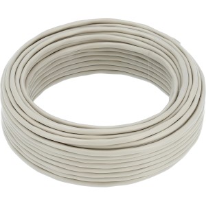 Graues Hama Telefonkabel, 4-adrig, geschirmt, 25 m, aufgerollt.