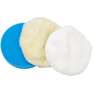 LUX Polierhaubenset, 3-teilig: Lammfellhaube, Mikrofaserhaube, Polierschwamm für Autopflege.