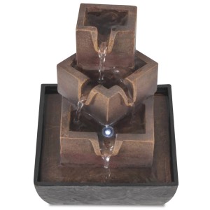 VidaXL Zimmerbrunnen mit LED, Polyresin, grau-braun, dreistufig mit Wasserlauf.