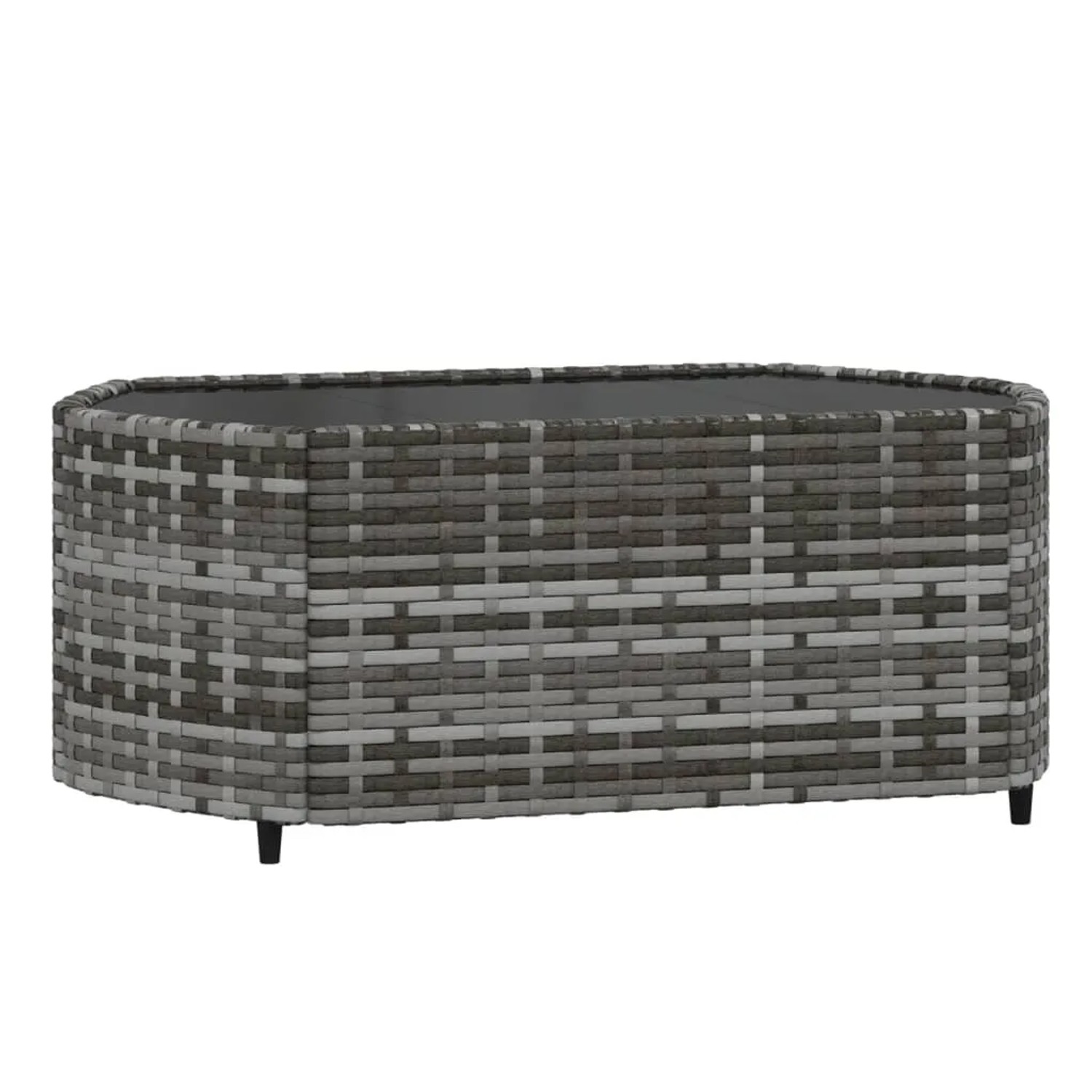 Grauer vidaXL Couchtisch aus Rattan mit Glasplatte, Teil des Garten-Lounge-Sets.
