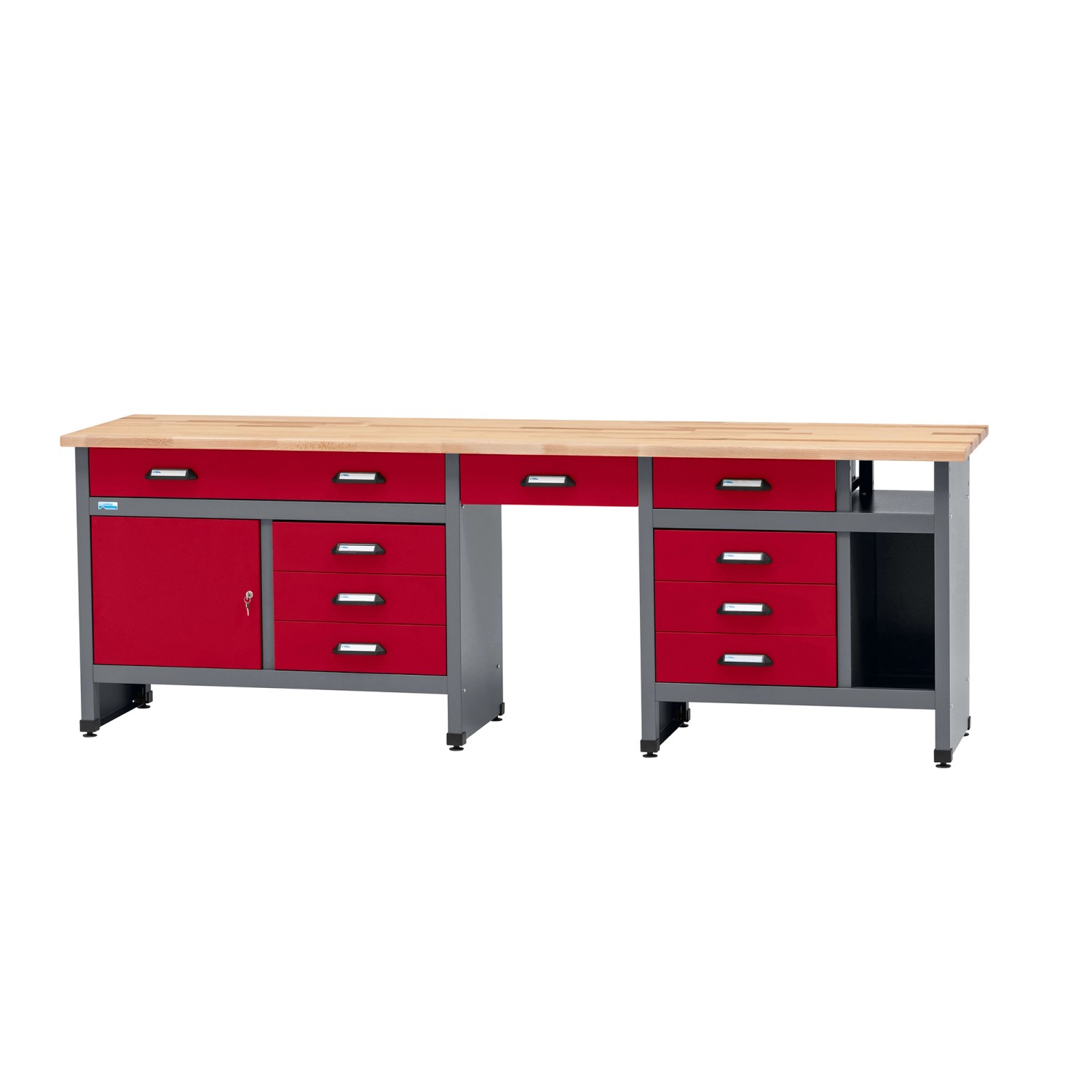 Küpper Werkbank 1-Türig 9 Schubladen Sitzraum 84 x 240 x 60 cm Dunkelrot günstig online kaufen