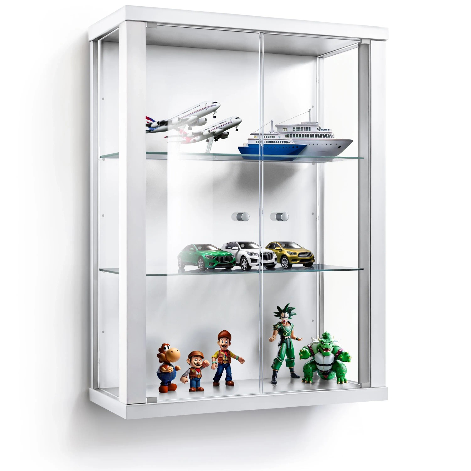 K-Möbel Hängevitrine Glas 80x60x25 cm Made in Germany mit 2 Höhenverstellbaren ESG Glasböden Weiss