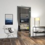 ESG Glasdrehtür Floatglas, 1972x834 mm, in modernem Wohnraum mit Stuhl und Tisch