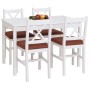 Weißes Esszimmer-Set Landhausstil: Massivholz-Tisch 110cm und 4 Stühle mit Terrakotta-Polsterung.