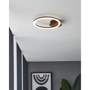 Moderne LED-Deckenleuchte Parrapos-Z von Eglo, 34x30 cm, schwarz-weiß, für smartes Licht.