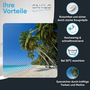 SANILO Badematte Karibik mit Palmenmotiv für Badewanne & Dusche.