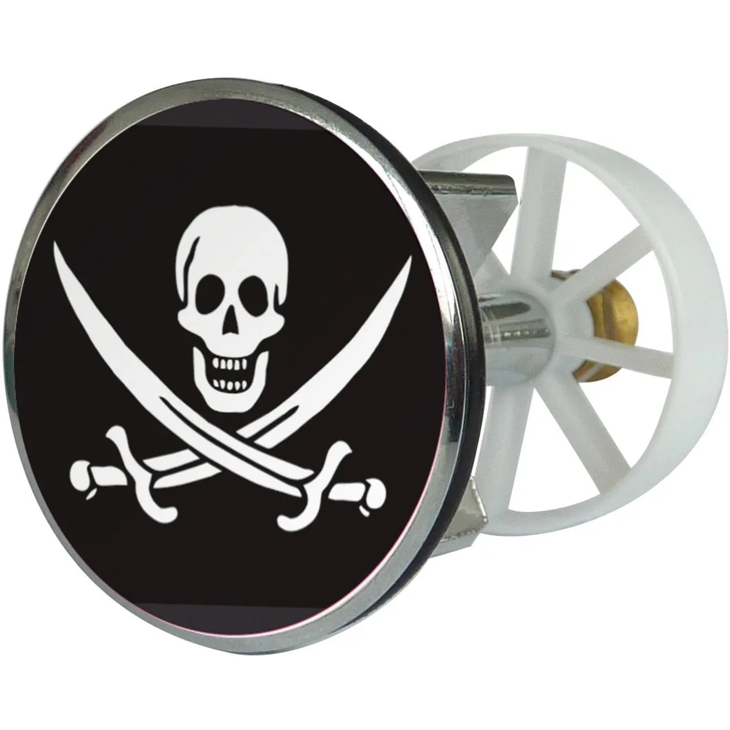 Waschbeckenstöpsel mit Totenkopf-Design, 38mm, Metall. Ventilstopfen für Excenter-Ablaufgarnituren.