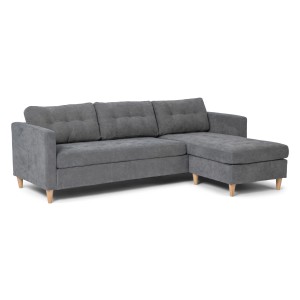 Graues Samt Sofa mit Chaiselongue (rechts oder links) von ebuy24 Marino.