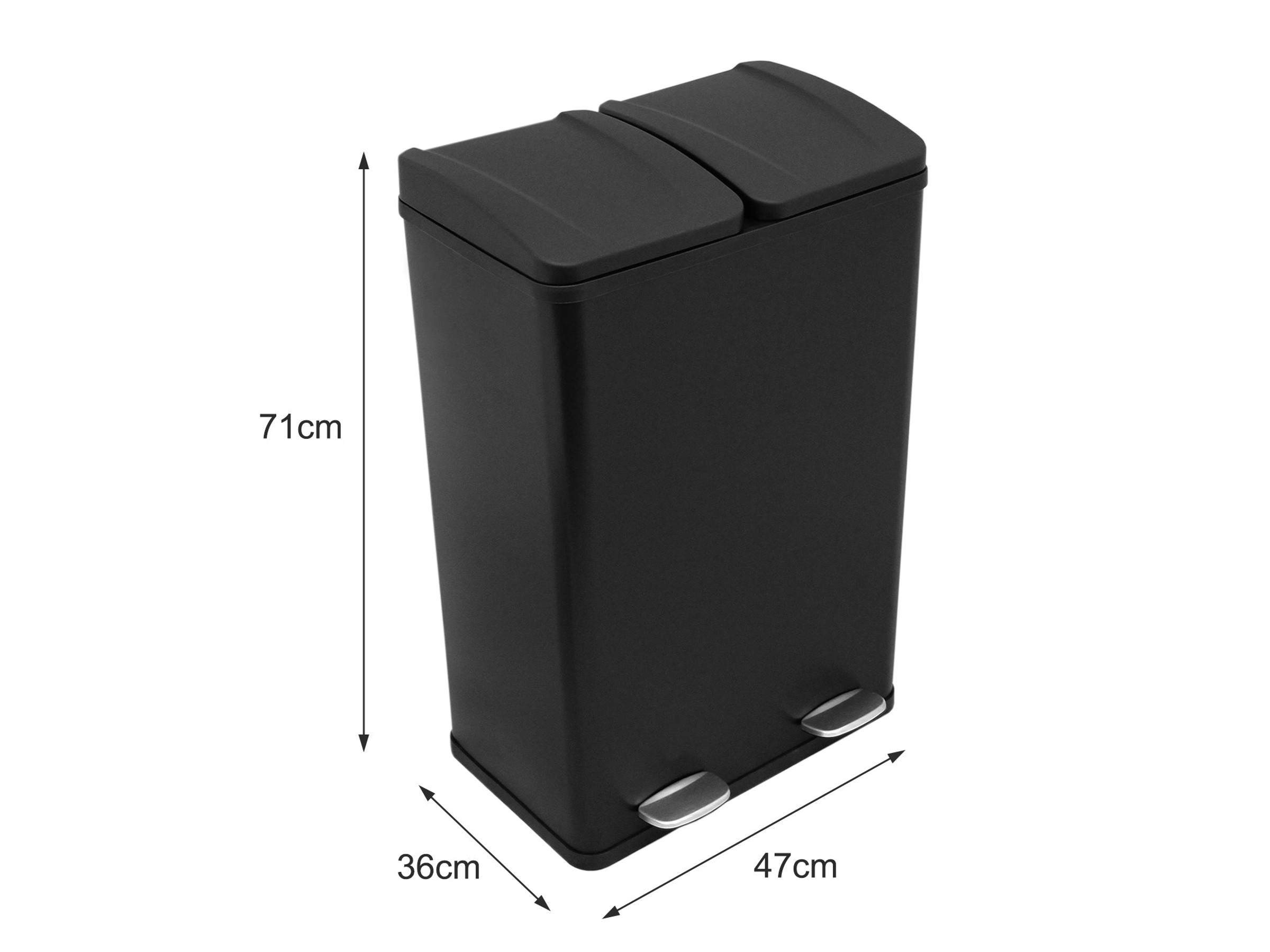 SVITA MLT2X30 Mülleimer Treteimer 60l 2 Fächer Mit Deckel Schwarz