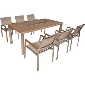 7-teiliges Gartenmöbel-Set Florence Champagner mit Stapelstühlen und Tisch mit Eiswürfelfach.