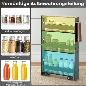Costway Küchenwagen mit 4 Etagen, Badregal, schwarz, 47.5x13x80.5cm. Rollwagen mit Regalböden für Küche, Bad oder Büro.