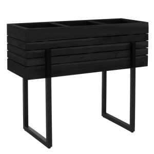 Schwarzes MCW Hochbeet aus Akazienholz und Metall mit drei Pflanzfächern. Modernes Design für Garten, Balkon oder Terrasse.