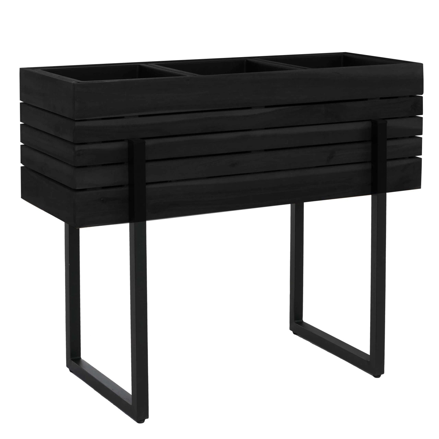 MCW Hochbeet P85 Metall Akazie Holz 68x80x30cm Schwarz